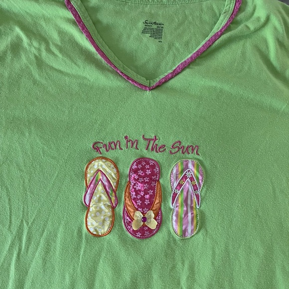 Vintage Secret Treasures V-Neck Long TShirt Coverup Flip-Flop Design summer 2/3X - Picture 2 of 6